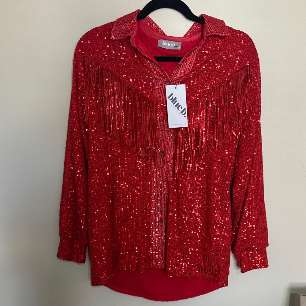 Miche Glamorous Red Sequin Fringe Top